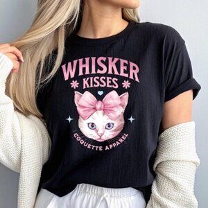Whisker Kisses Cat T-Shirt, Cute Cat Lover Graphic Tee